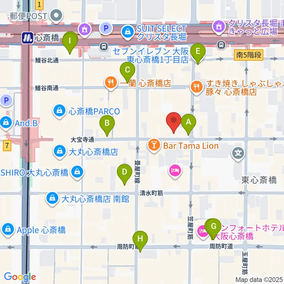 心斎橋FootRock&BEERS周辺のコンビニエンスストア一覧地図