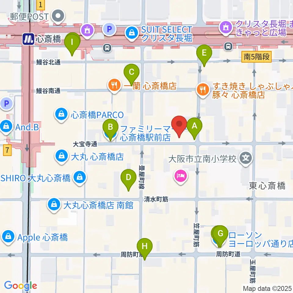 心斎橋FootRock&BEERS周辺のコンビニエンスストア一覧地図