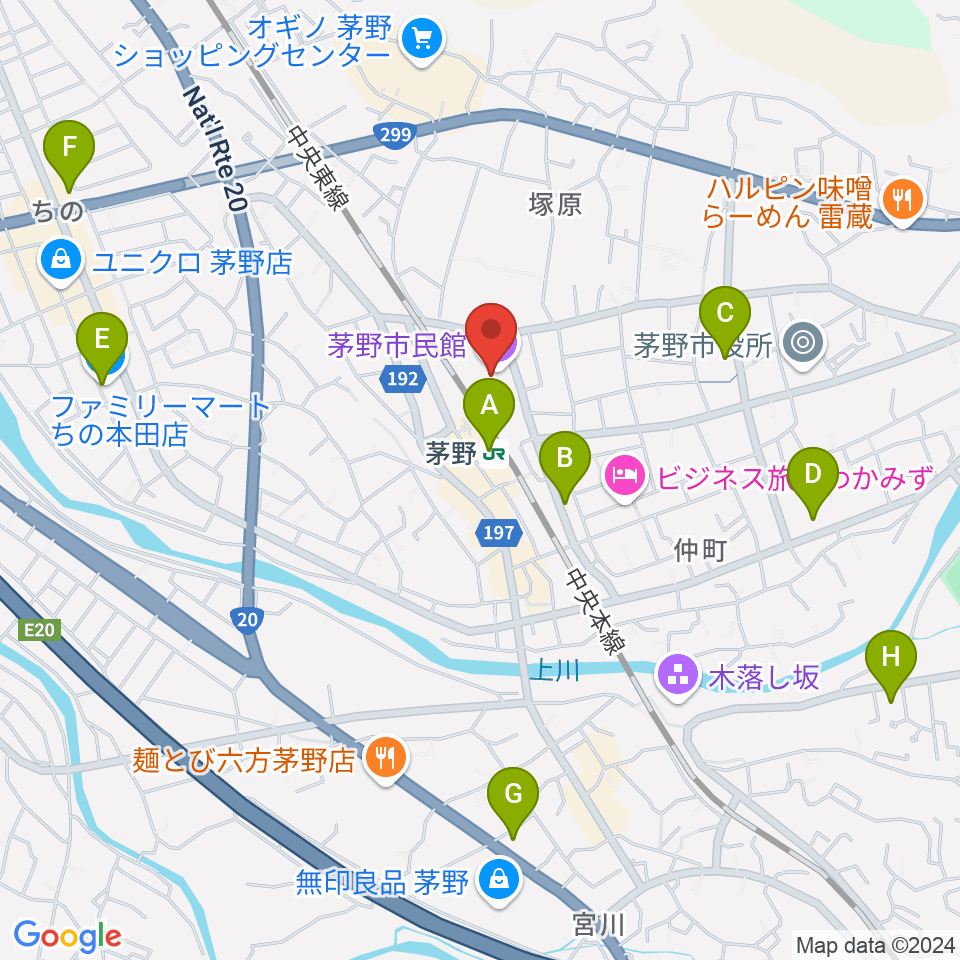 茅野市民館周辺のコンビニエンスストア一覧地図