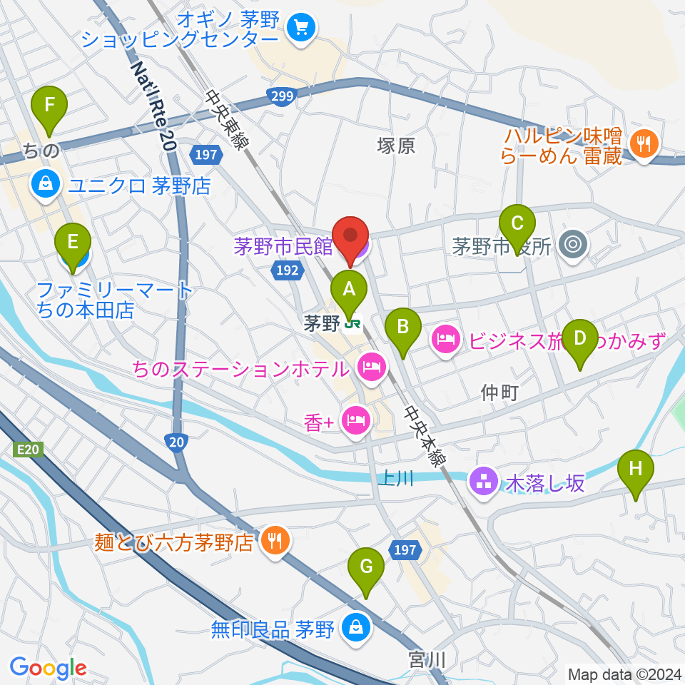 茅野市民館周辺のコンビニエンスストア一覧地図