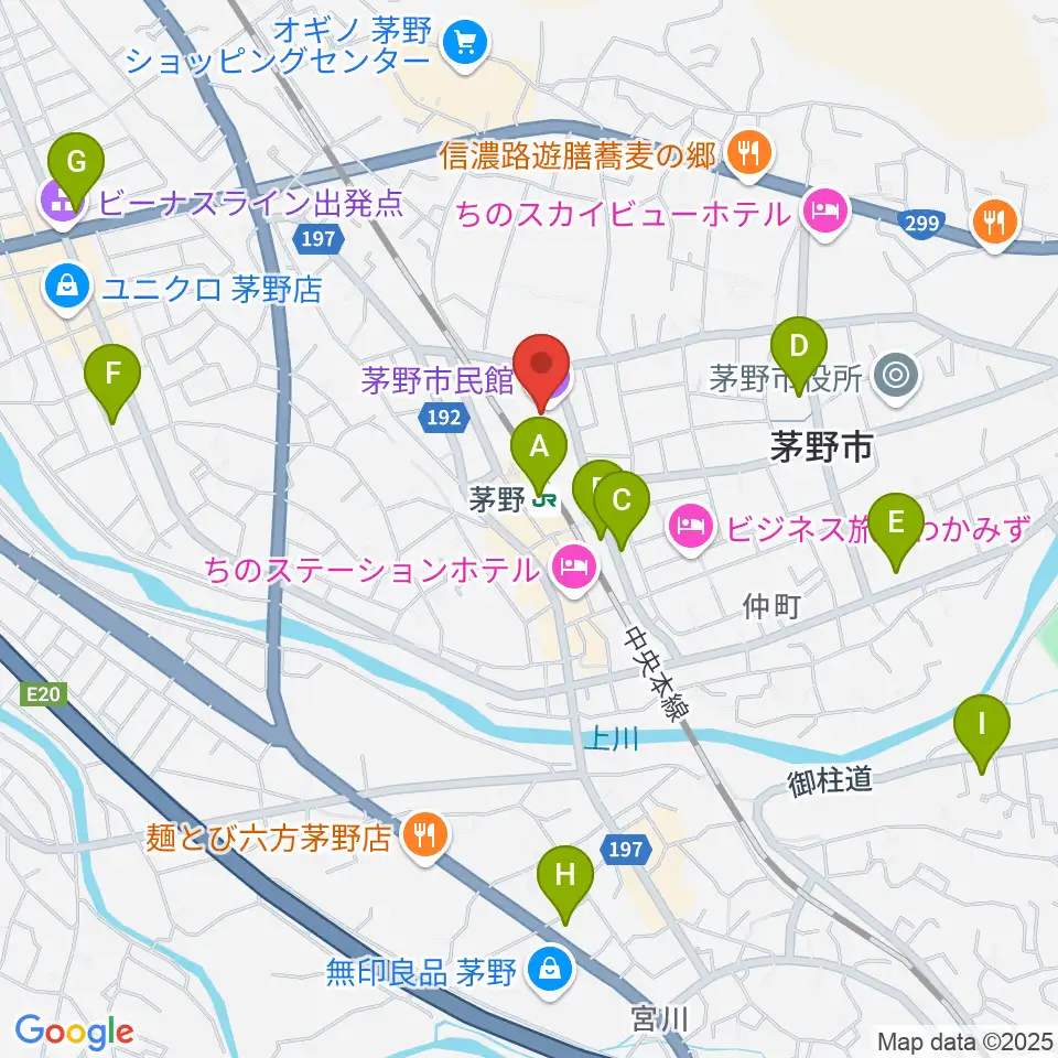 茅野市民館周辺のコンビニエンスストア一覧地図