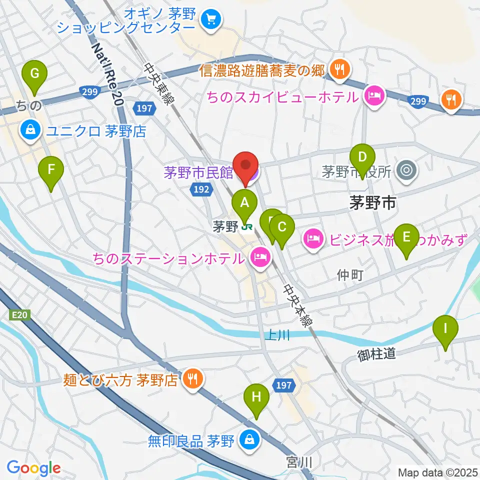 茅野市民館周辺のコンビニエンスストア一覧地図
