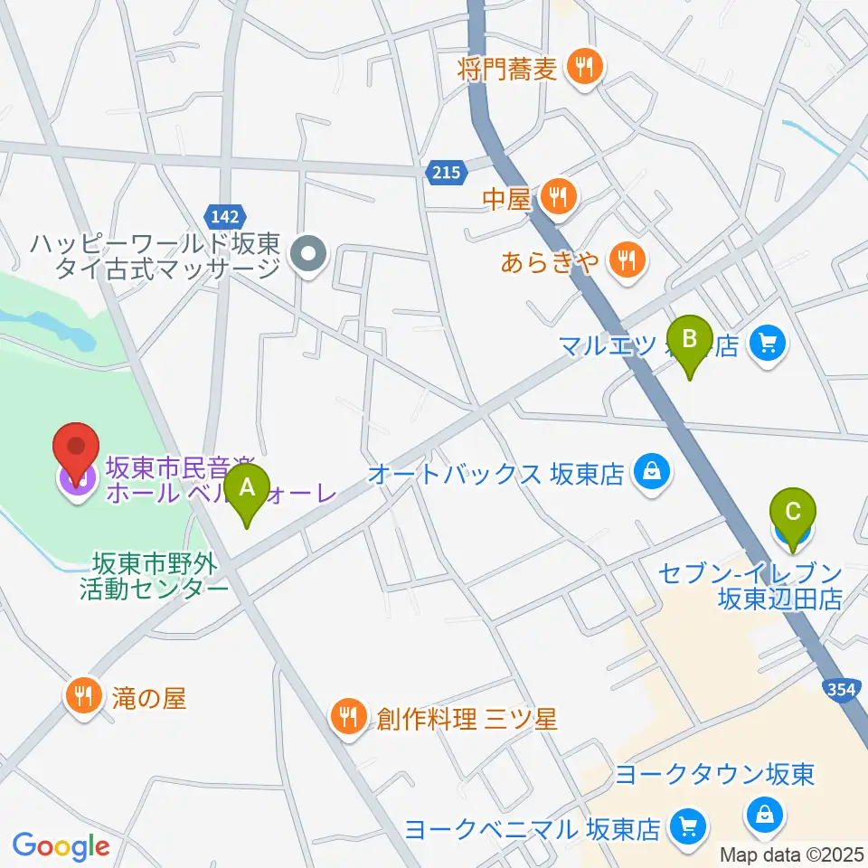 坂東市民音楽ホール ベルフォーレ周辺のコンビニエンスストア一覧地図