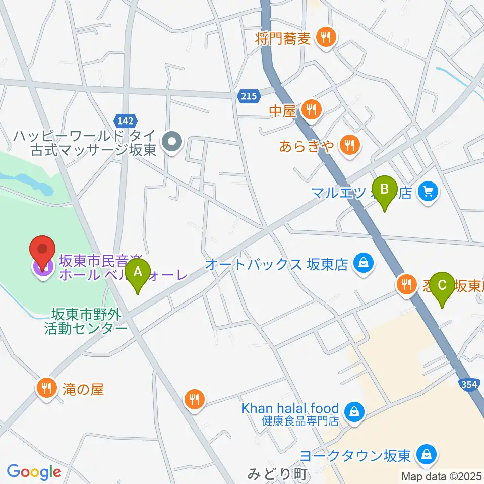 坂東市民音楽ホール ベルフォーレ周辺のコンビニエンスストア一覧地図