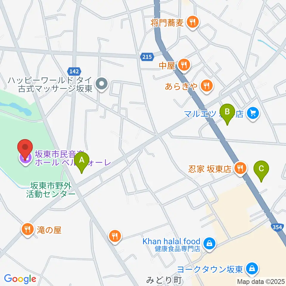 坂東市民音楽ホール ベルフォーレ周辺のコンビニエンスストア一覧地図