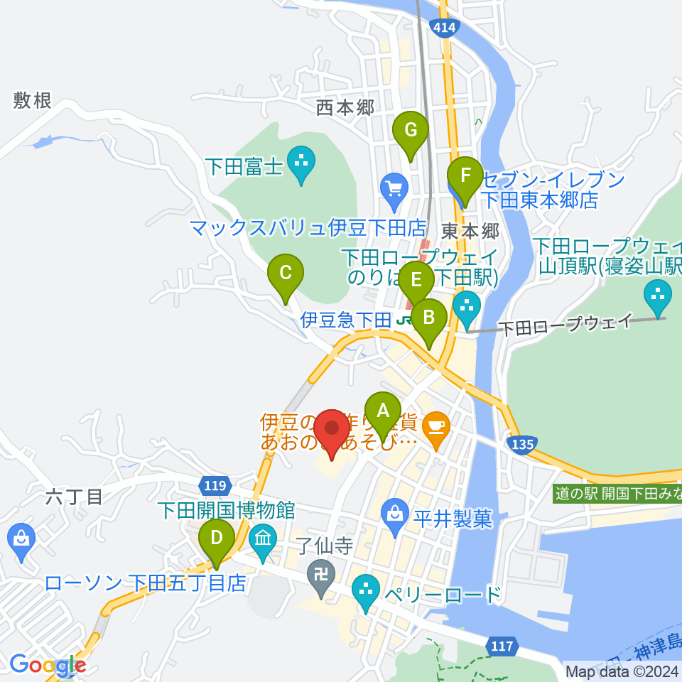 下田市民文化会館周辺のコンビニエンスストア一覧地図
