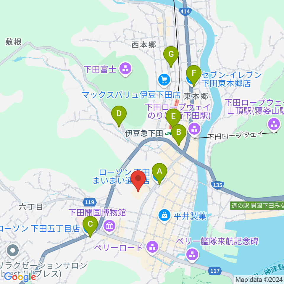 下田市民文化会館周辺のコンビニエンスストア一覧地図