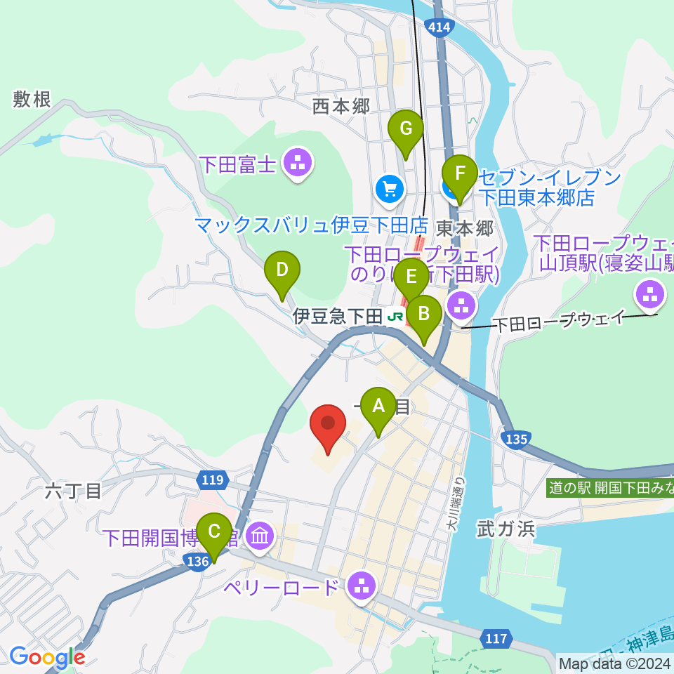 下田市民文化会館周辺のコンビニエンスストア一覧地図