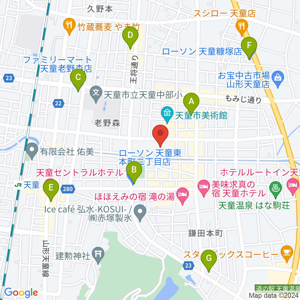 天童市市民文化会館周辺のコンビニエンスストア一覧地図