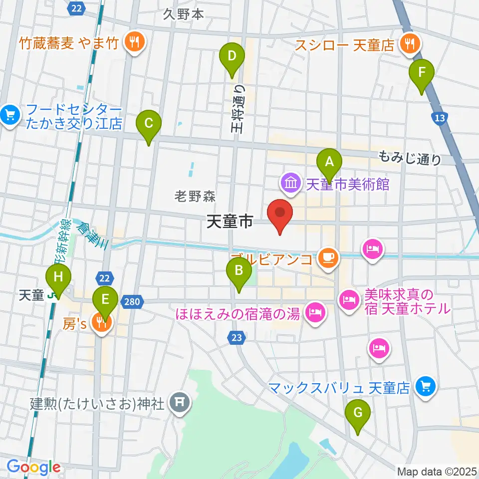 天童市市民文化会館周辺のコンビニエンスストア一覧地図