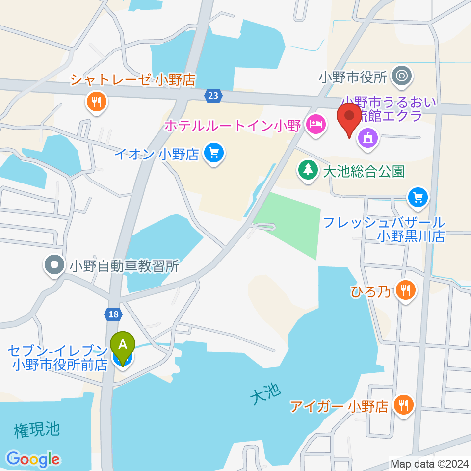 小野市うるおい交流館エクラ周辺のコンビニエンスストア一覧地図