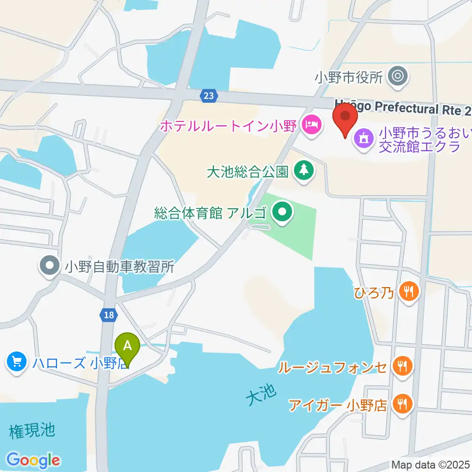 小野市うるおい交流館エクラ周辺のコンビニエンスストア一覧地図