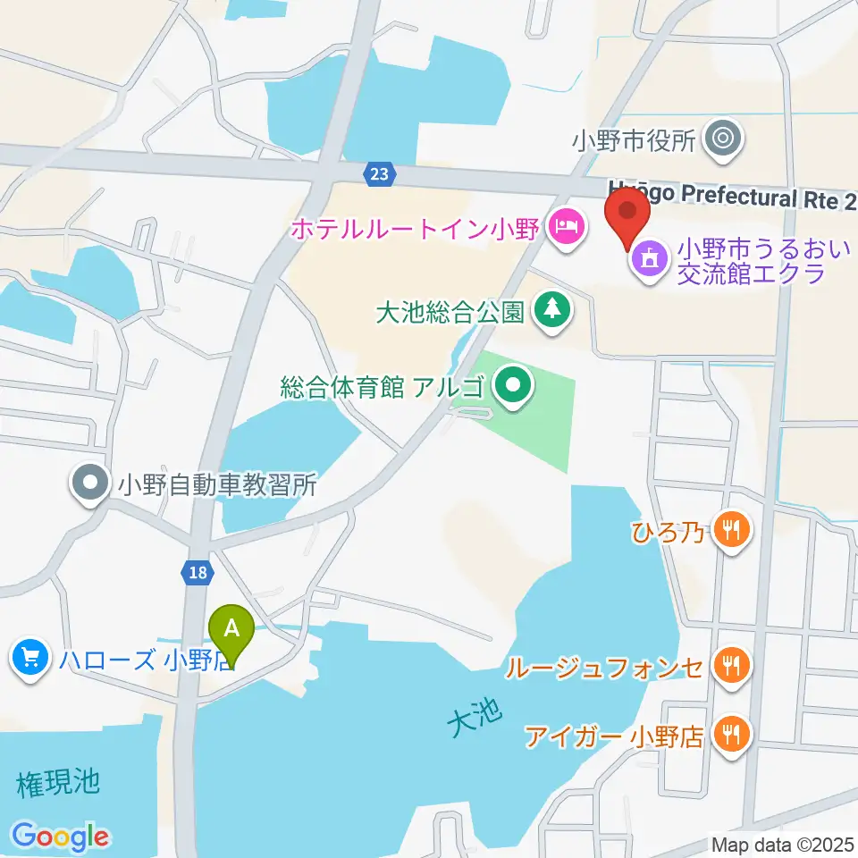 小野市うるおい交流館エクラ周辺のコンビニエンスストア一覧地図
