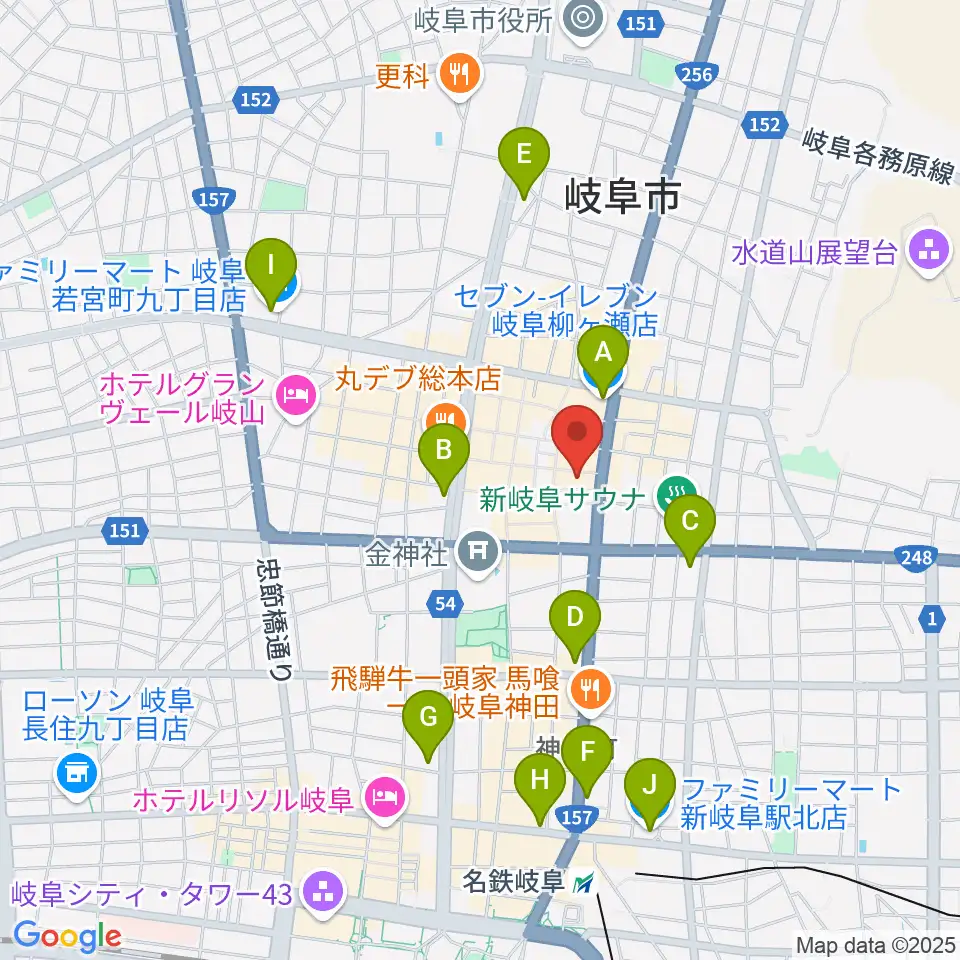 岐阜club-G周辺のコンビニエンスストア一覧地図