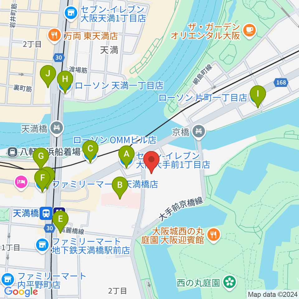 大阪ドーンセンター周辺のコンビニエンスストア一覧地図