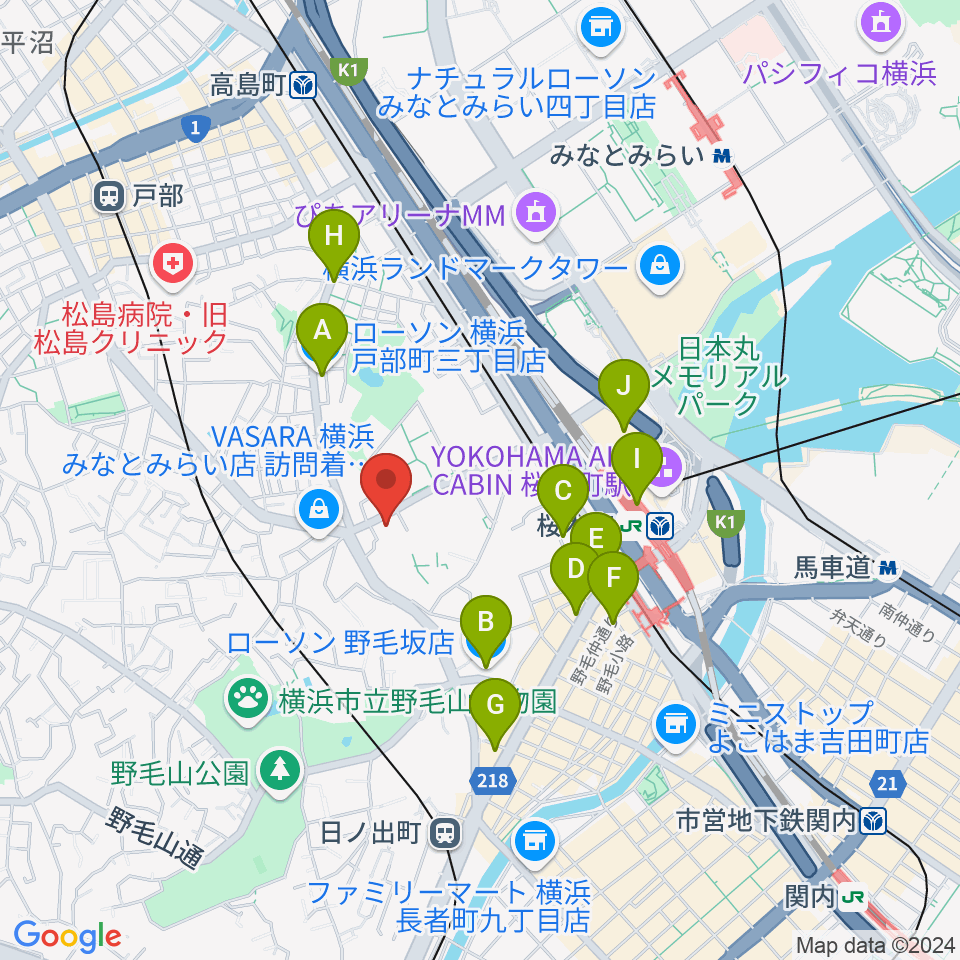 横浜市教育会館周辺のコンビニエンスストア一覧地図