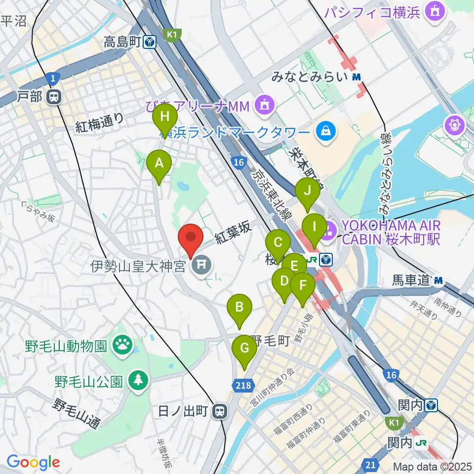 横浜市教育会館周辺のコンビニエンスストア一覧地図
