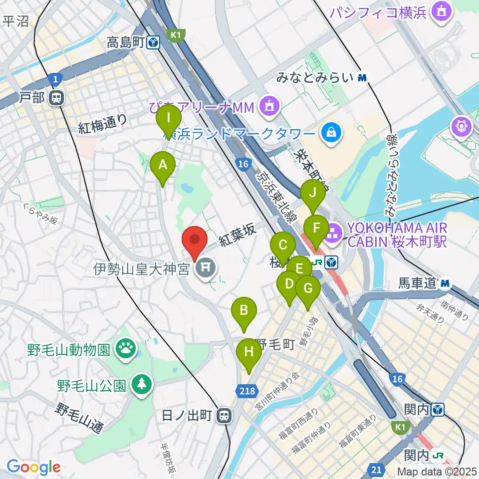 横浜市教育会館周辺のコンビニエンスストア一覧地図