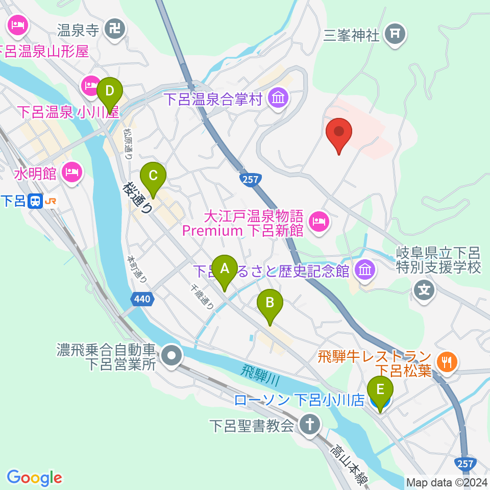 下呂交流会館アクティブ周辺のコンビニエンスストア一覧地図