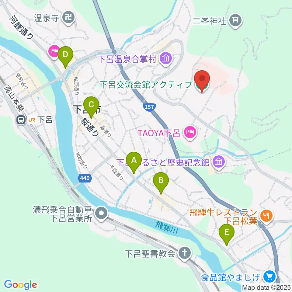 下呂交流会館アクティブ周辺のコンビニエンスストア一覧地図