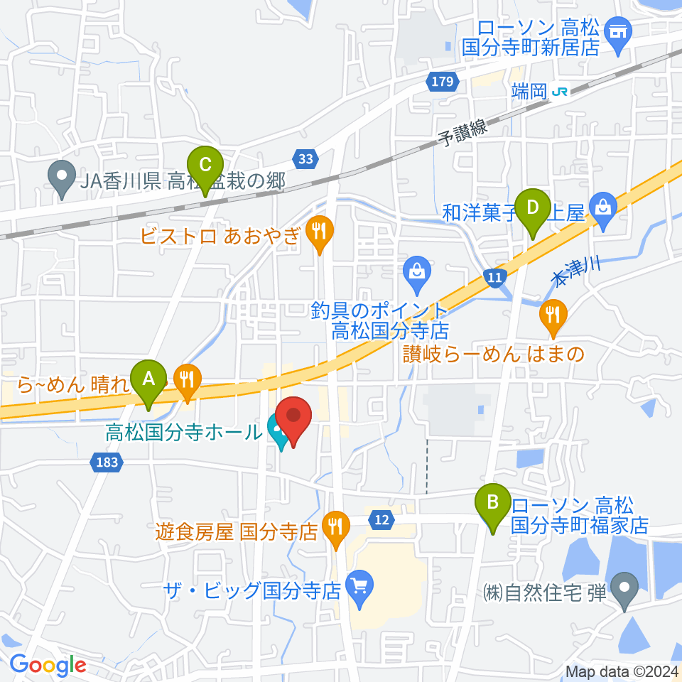 高松国分寺ホール周辺のコンビニエンスストア一覧地図