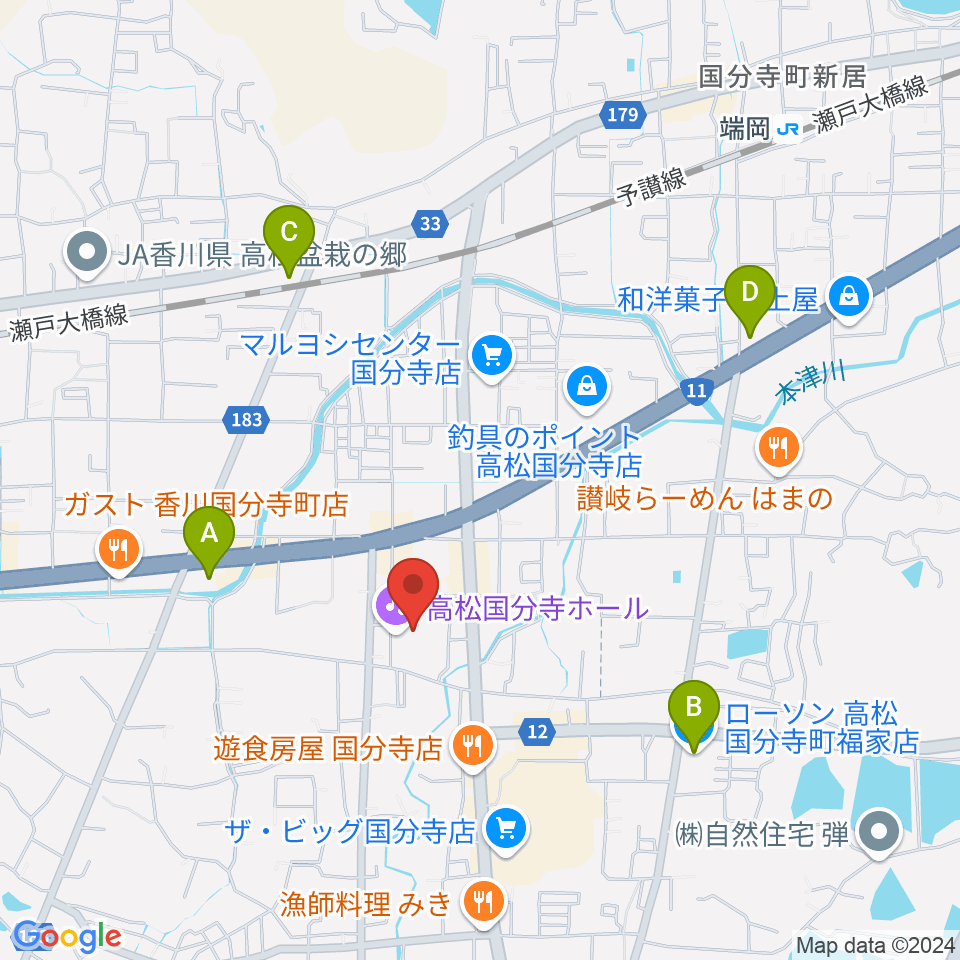 高松国分寺ホール周辺のコンビニエンスストア一覧地図