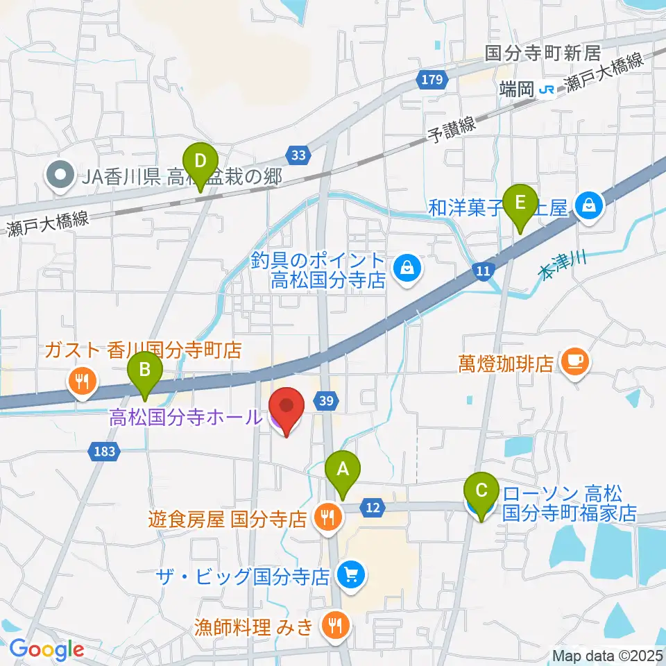 高松国分寺ホール周辺のコンビニエンスストア一覧地図