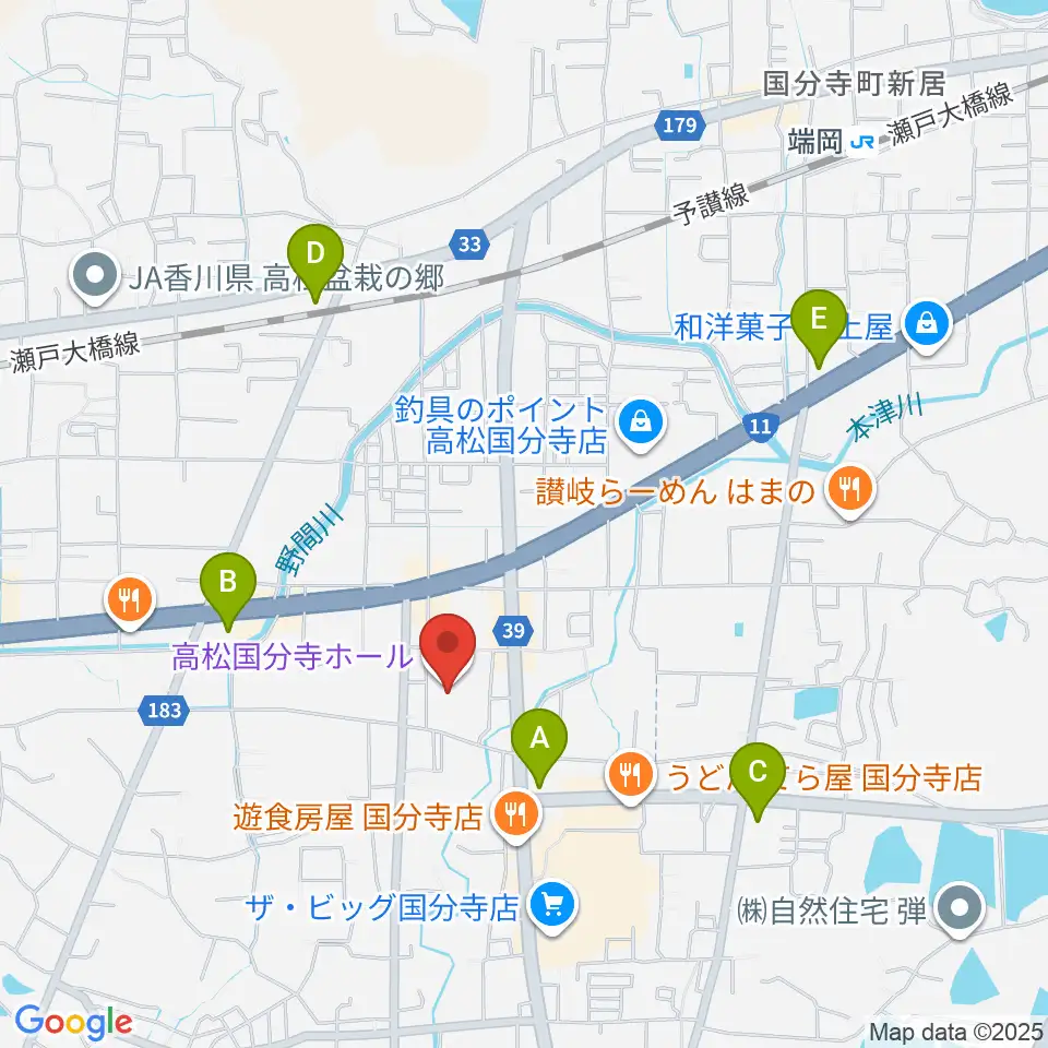 高松国分寺ホール周辺のコンビニエンスストア一覧地図