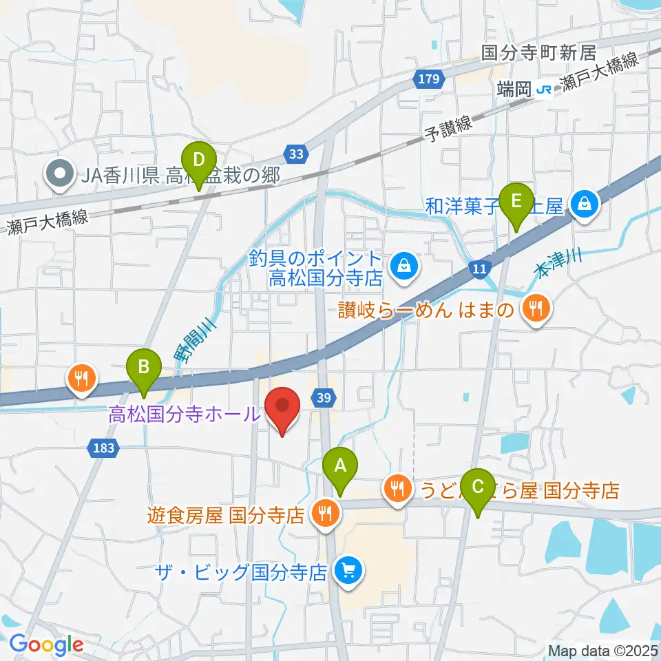 高松国分寺ホール周辺のコンビニエンスストア一覧地図