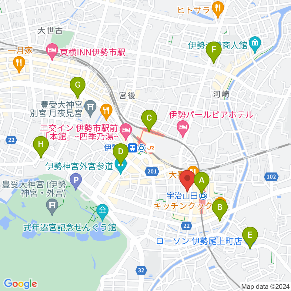 シンフォニアテクノロジー響ホール伊勢周辺のコンビニエンスストア一覧地図