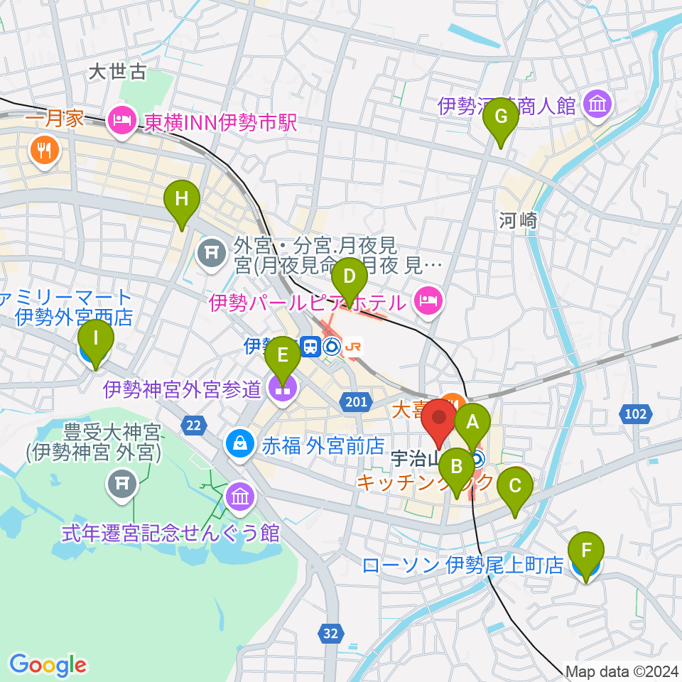 シンフォニアテクノロジー響ホール伊勢周辺のコンビニエンスストア一覧地図