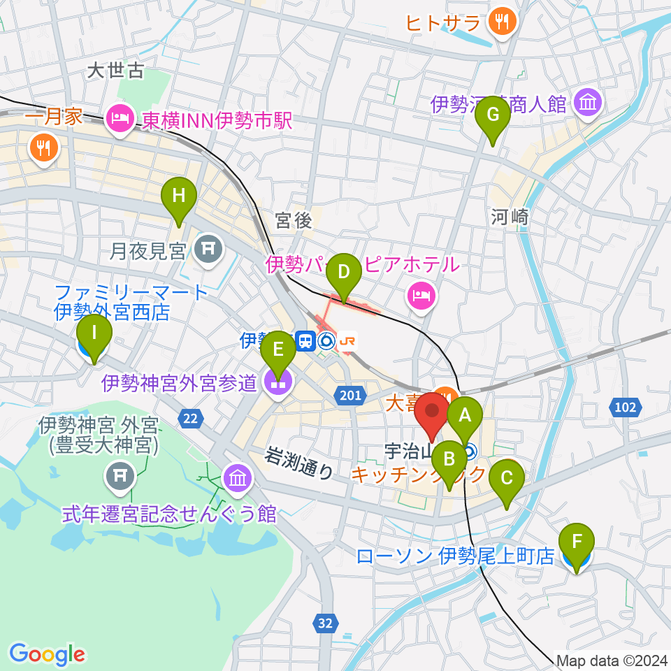 シンフォニアテクノロジー響ホール伊勢周辺のコンビニエンスストア一覧地図