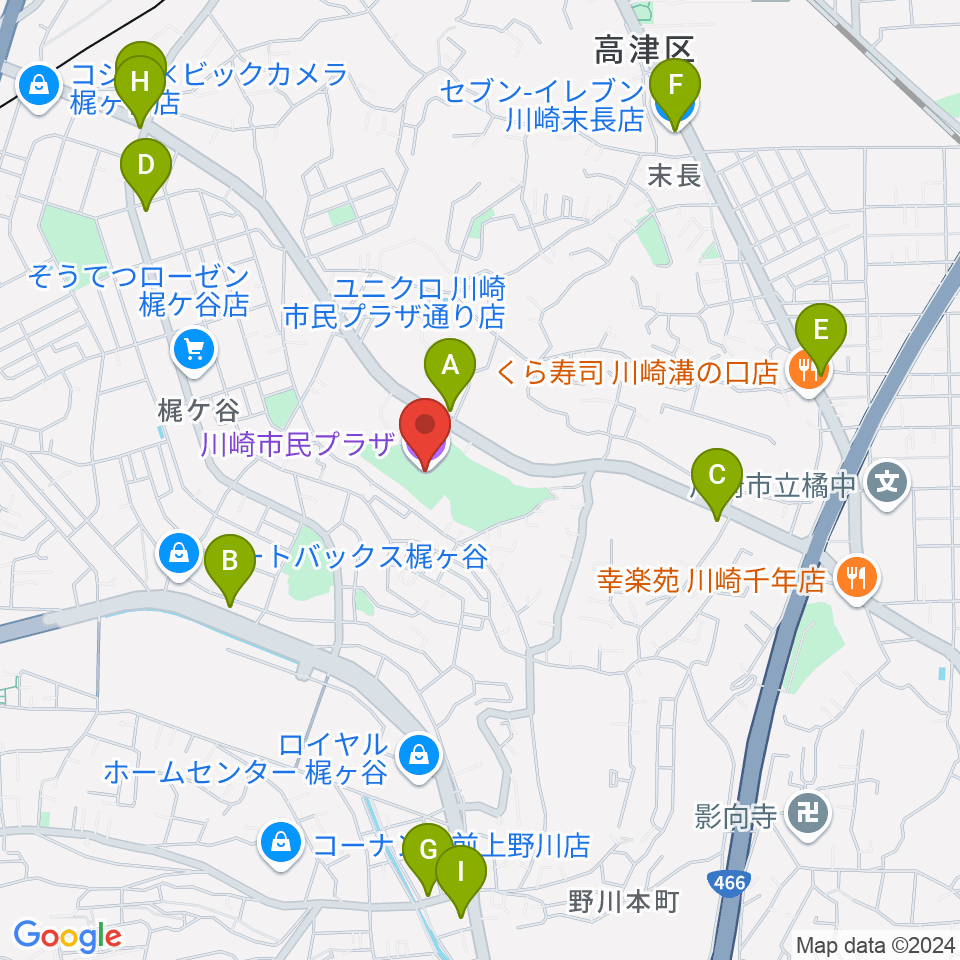 川崎市民プラザ周辺のコンビニエンスストア一覧地図