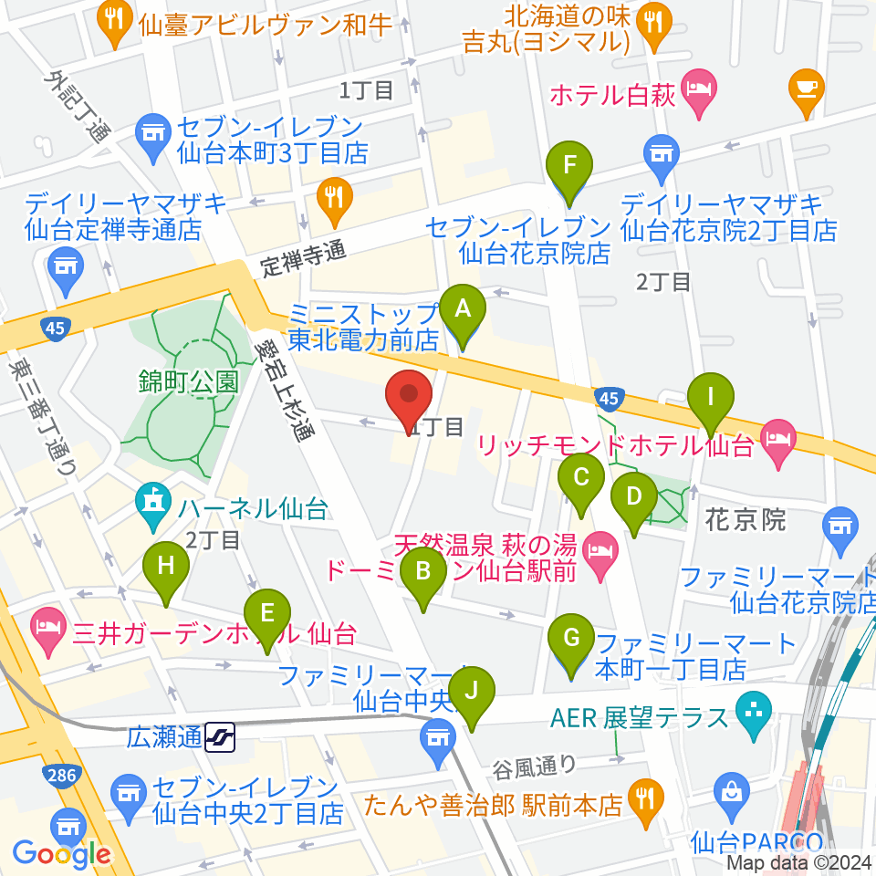 仙台スペースゼロ周辺のコンビニエンスストア一覧地図