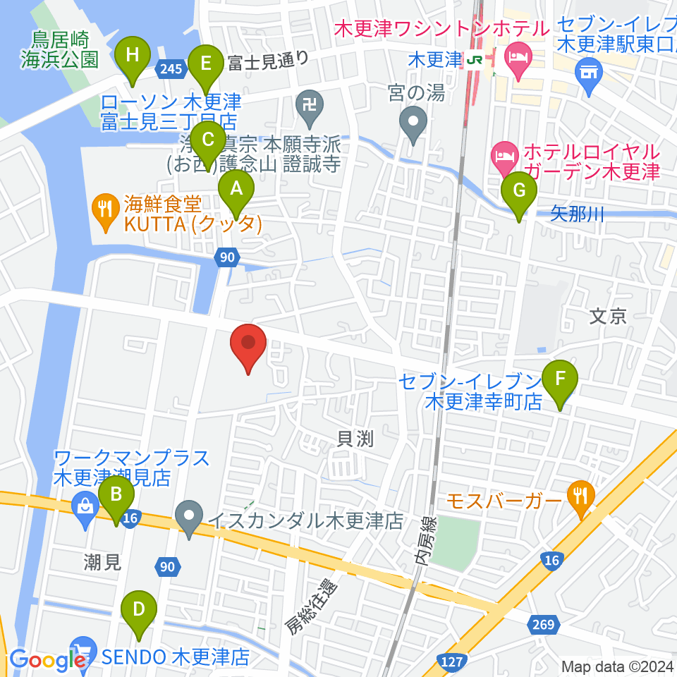 木更津市民会館周辺のコンビニエンスストア一覧地図