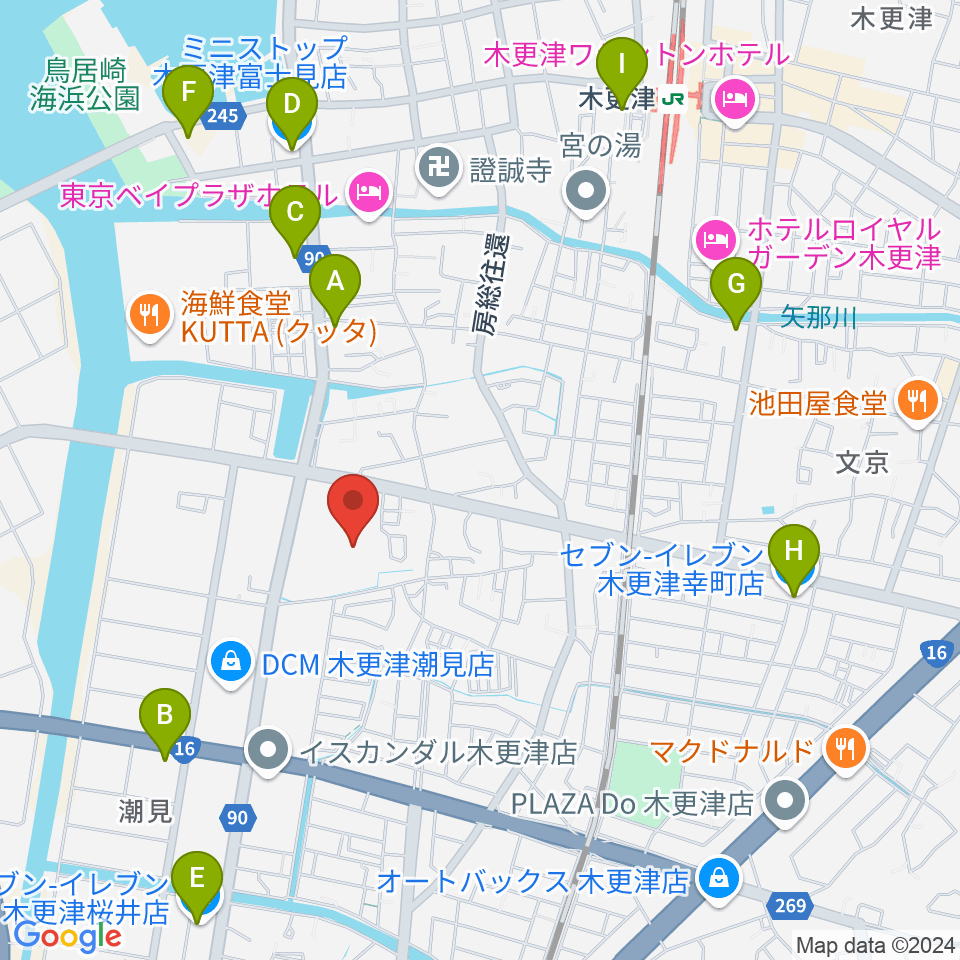 木更津市民会館周辺のコンビニエンスストア一覧地図