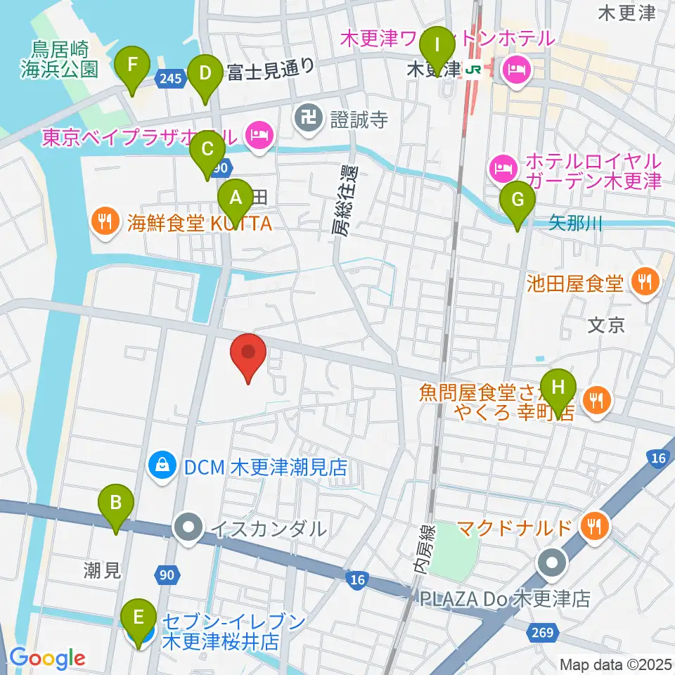 木更津市民会館周辺のコンビニエンスストア一覧地図