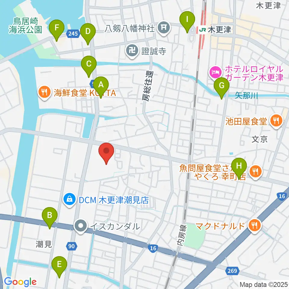 木更津市民会館周辺のコンビニエンスストア一覧地図
