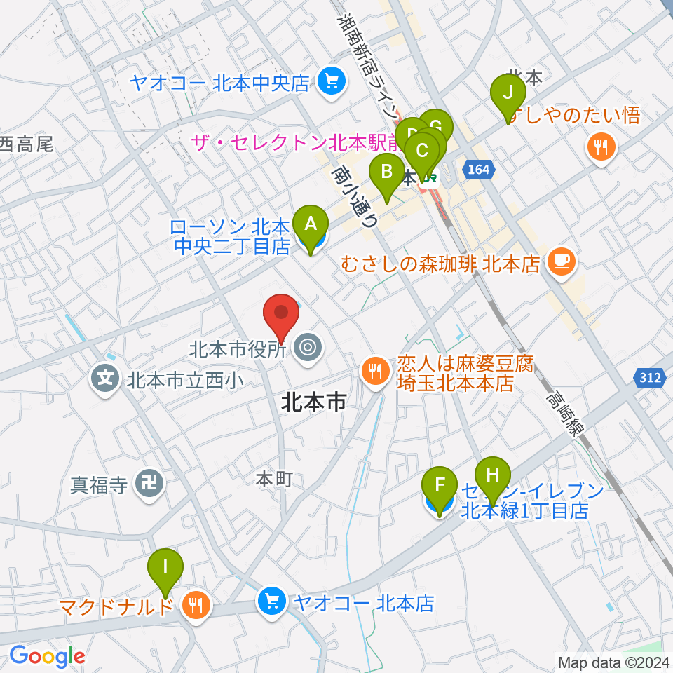 北本市文化センター周辺のコンビニエンスストア一覧地図