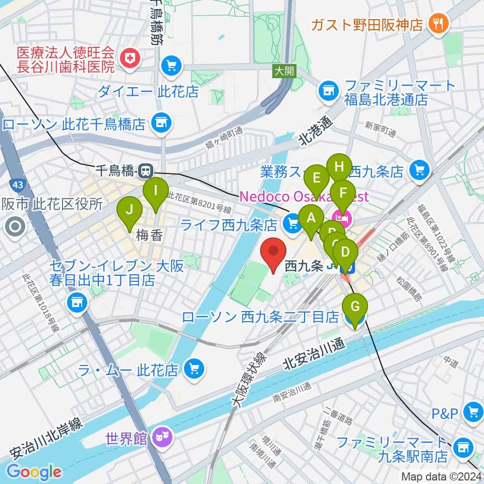 大阪市立こども文化センター周辺のコンビニエンスストア一覧地図