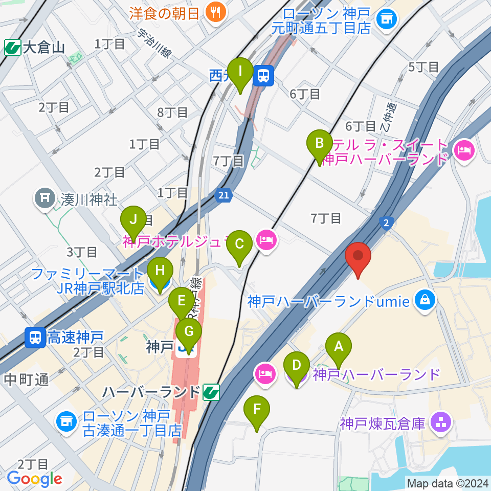 神戸市産業振興センターハーバーホール周辺のコンビニエンスストア一覧地図