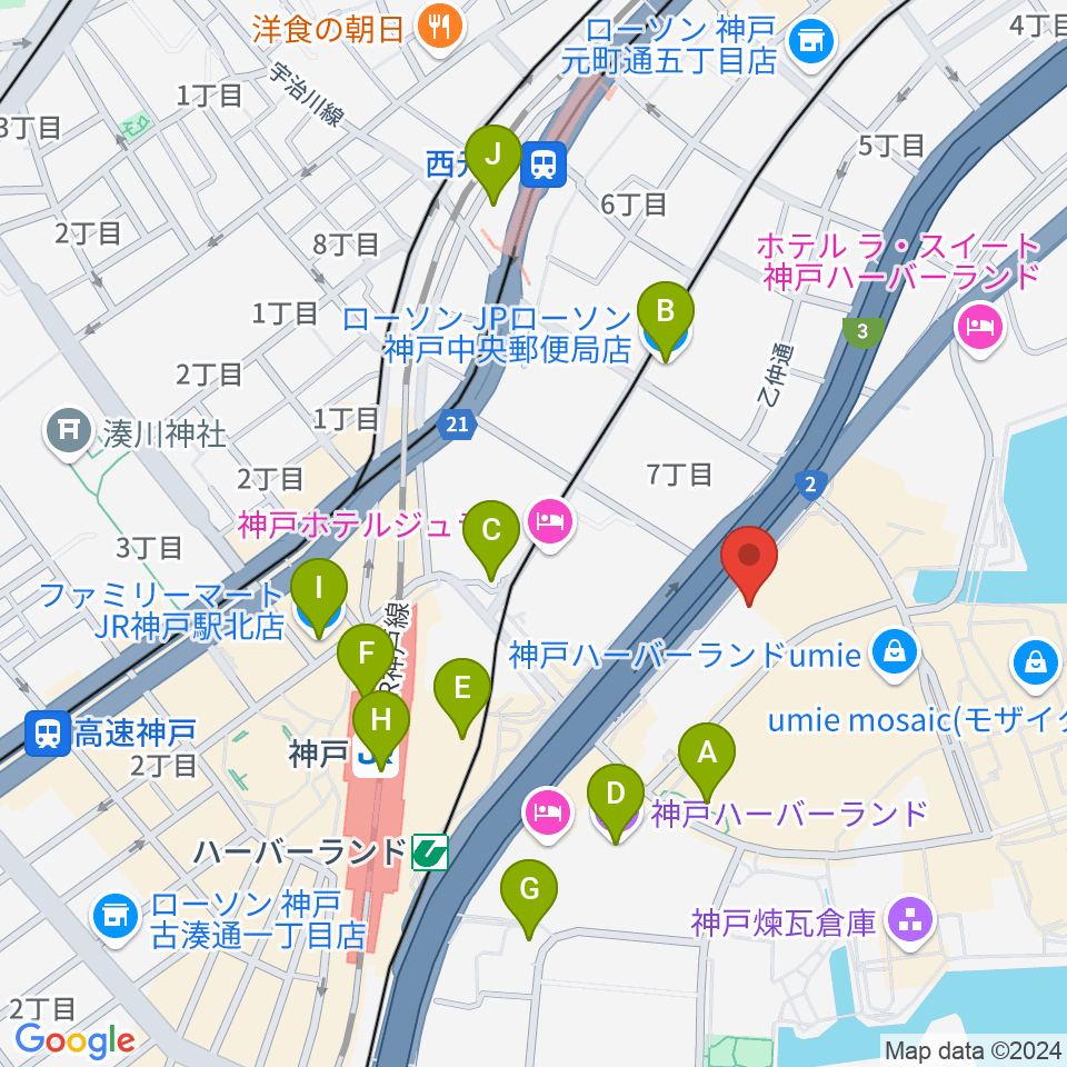 神戸市産業振興センターハーバーホール周辺のコンビニエンスストア一覧地図