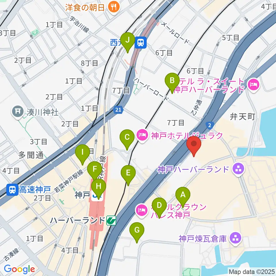 神戸市産業振興センターハーバーホール周辺のコンビニエンスストア一覧地図