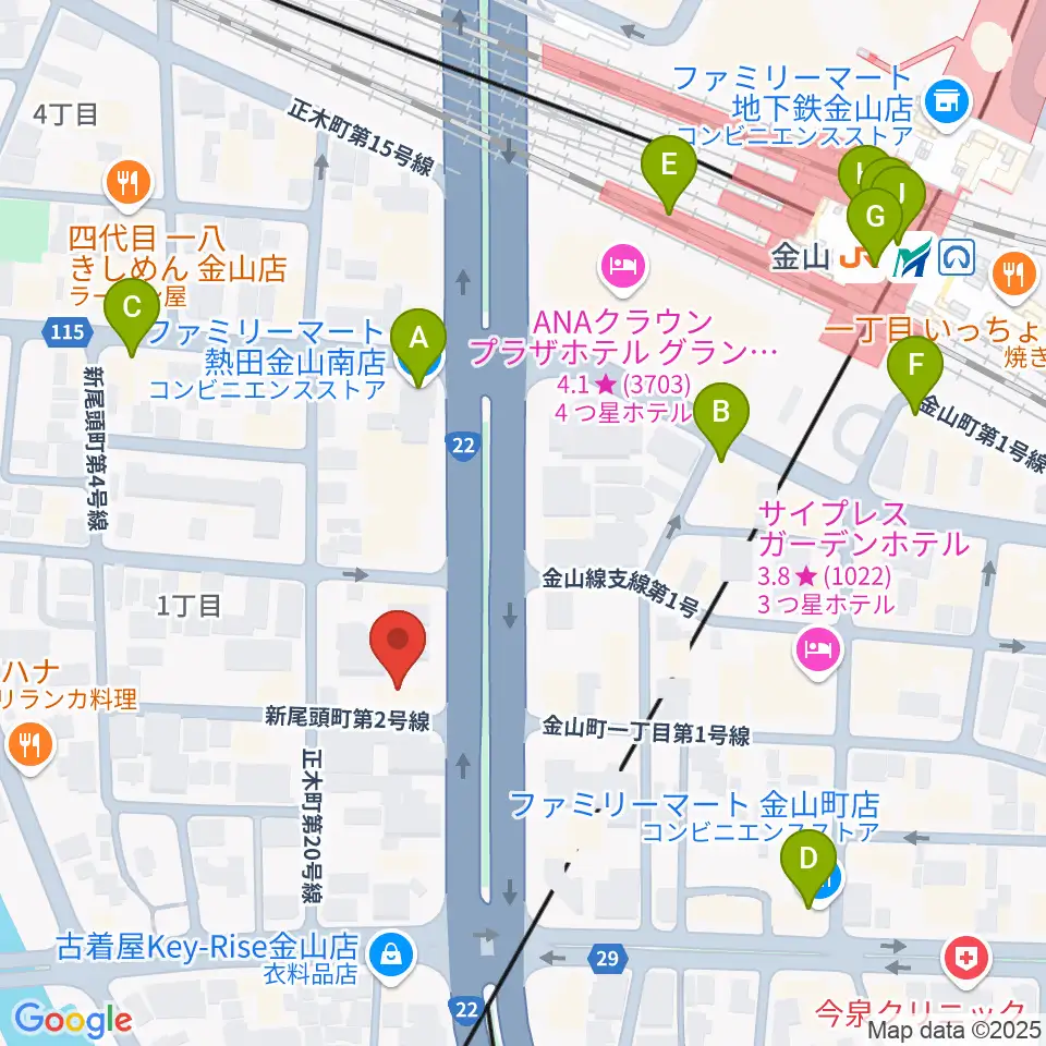 アイズミュージックアカデミー金山校周辺のコンビニエンスストア一覧地図