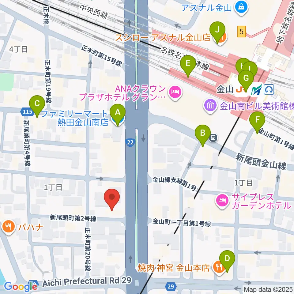 アイズミュージックアカデミー金山校周辺のコンビニエンスストア一覧地図