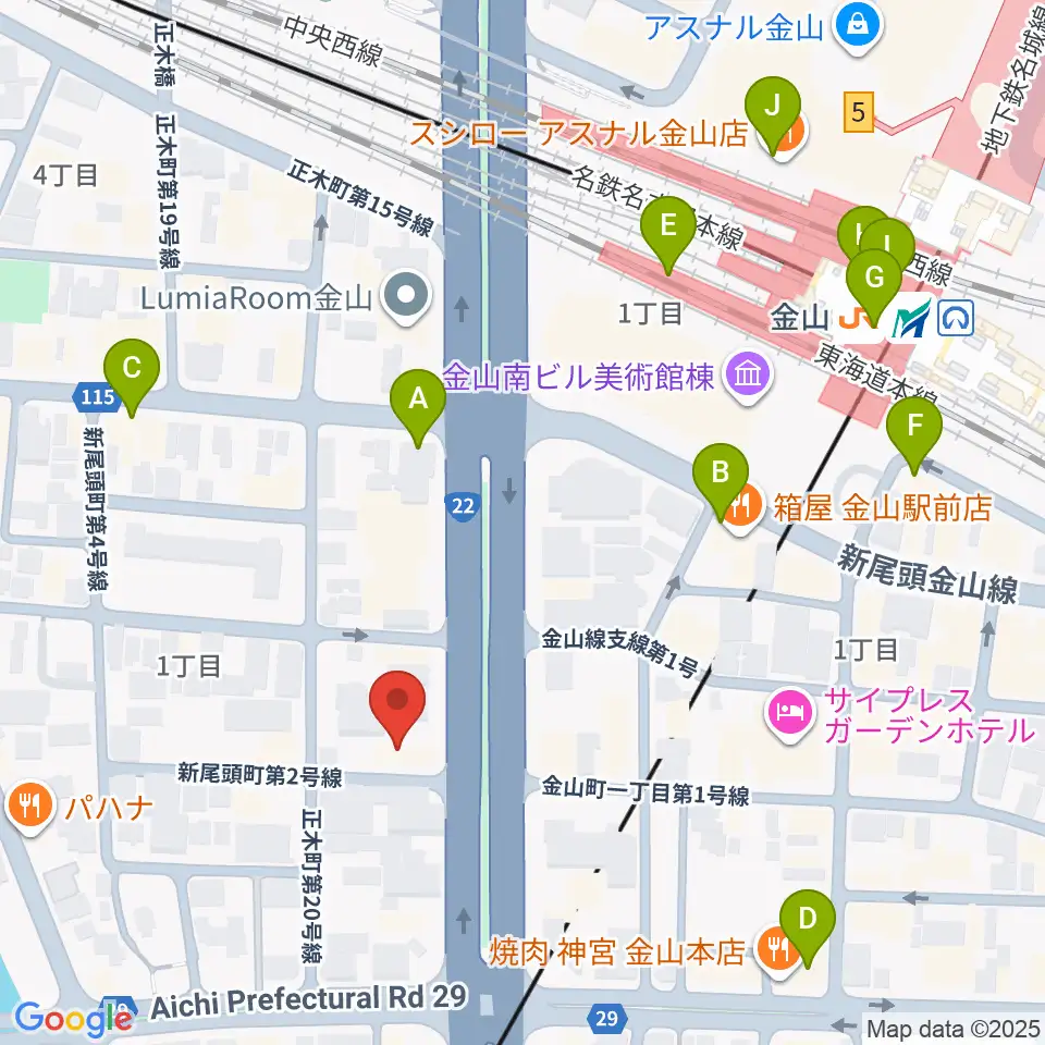 アイズミュージックアカデミー金山校周辺のコンビニエンスストア一覧地図