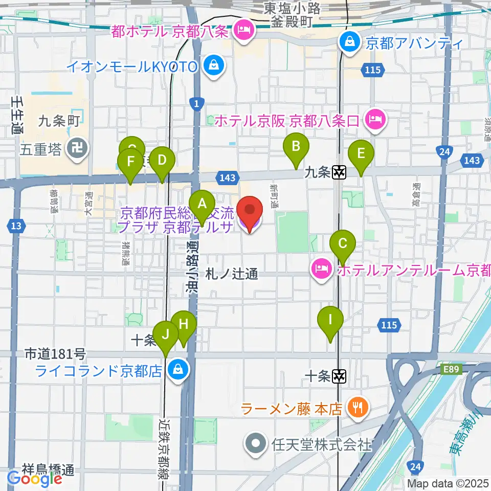 京都テルサホール周辺のコンビニエンスストア一覧地図