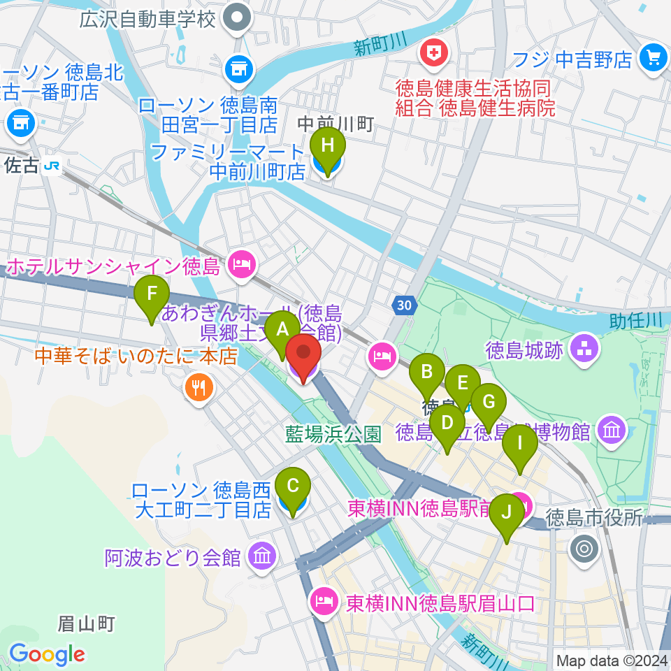 あわぎんホール周辺のコンビニエンスストア一覧地図