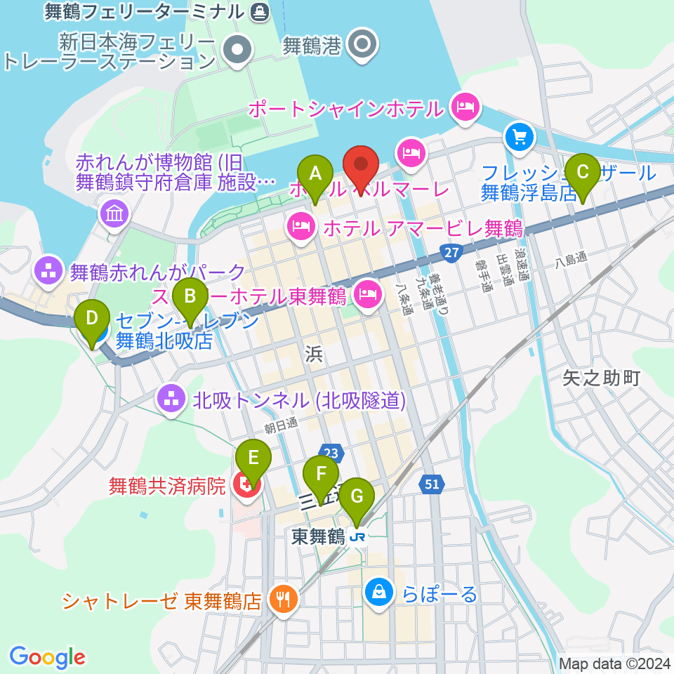 舞鶴市商工観光センターまいづるベイプラザ周辺のコンビニエンスストア一覧地図