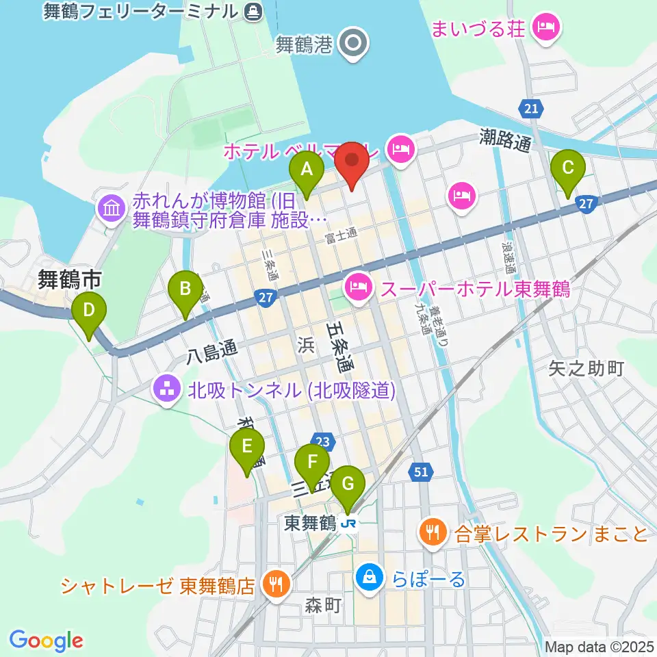 舞鶴市商工観光センターまいづるベイプラザ周辺のコンビニエンスストア一覧地図